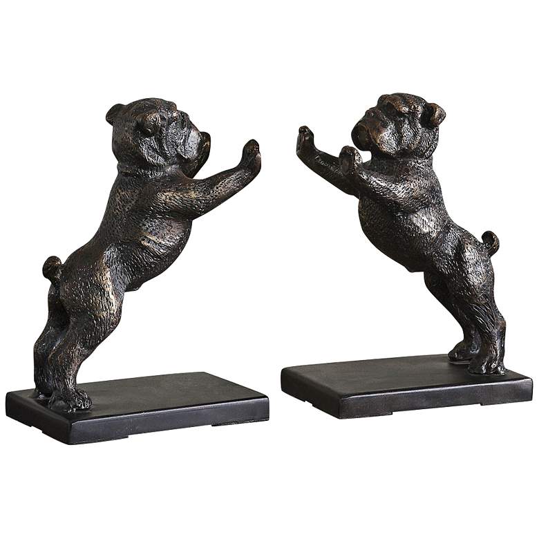 Image 1 Uttermost Golden Bronze Iron Bulldogs Bookends Set