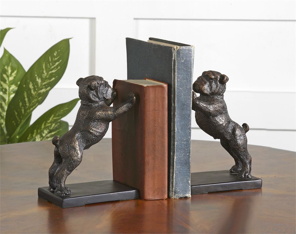 Uttermost Golden Bronze Iron Bulldogs Bookends Set 6M628 Lamps Plus