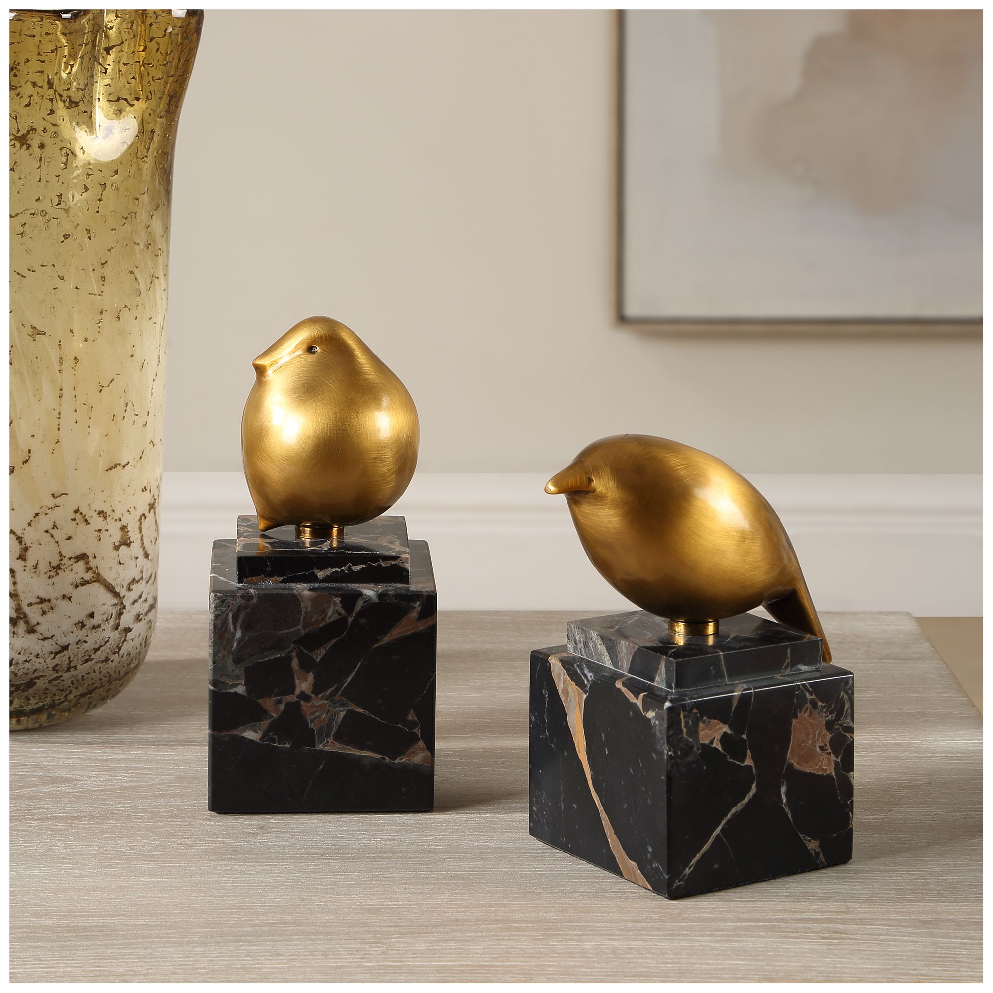 Image 3 Uttermost Golden Finch 2-Piece Accent Statues more views