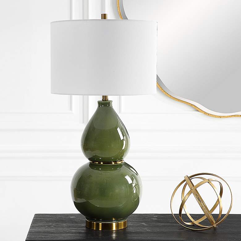 Image 1 Uttermost Gourd Moss Green Glaze Ceramic Table Lamp