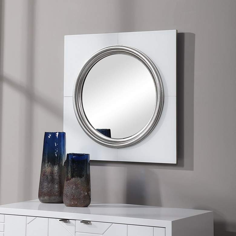 Image 1 Uttermost Gouveia Opaque White Glass 24 inch Square Wall Mirror