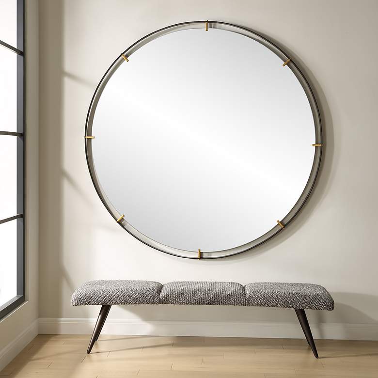 Image 1 Uttermost Grand Pendulum Black 72 1/4" Round Wall Mirror