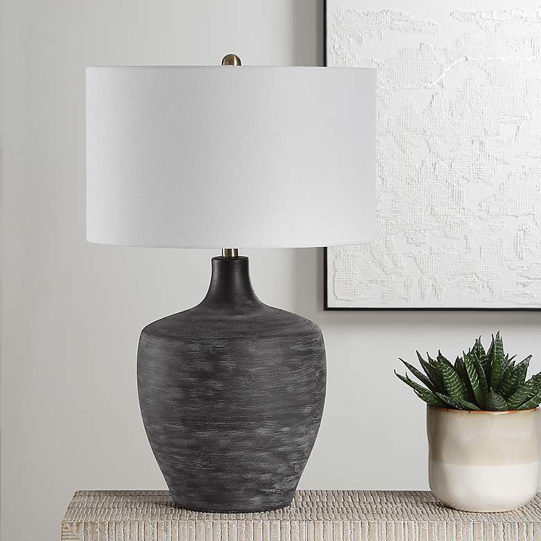 Image 3 Uttermost Graphite Distressed Charcoal Ceramic Table Lamp more views