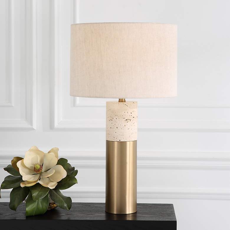 Image 1 Uttermost Gravitas 27 1/2" Brushed Brass and Stone Table Lamp