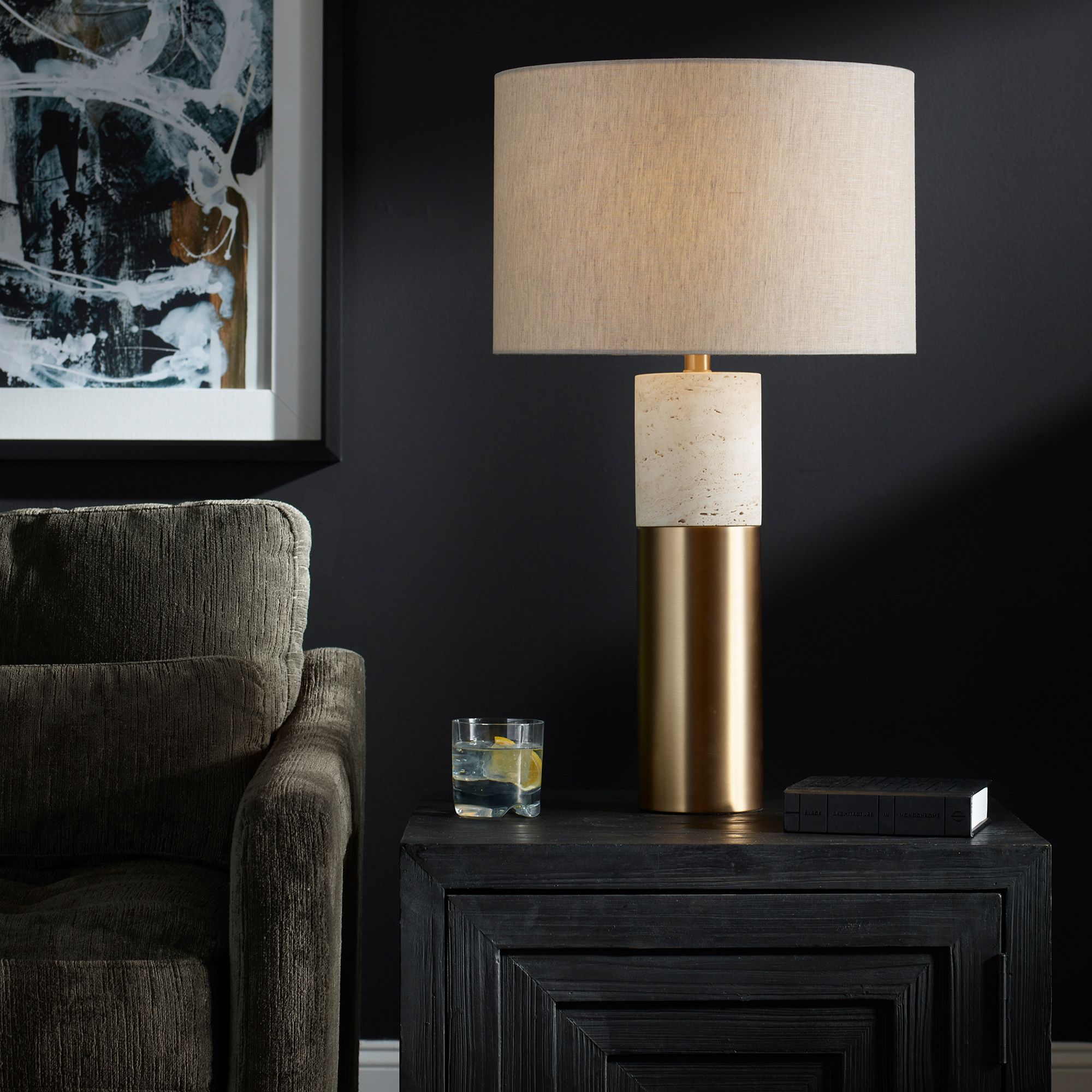 Uttermost Gravitas 27 1/2" Brushed Brass and Stone Table Lamp