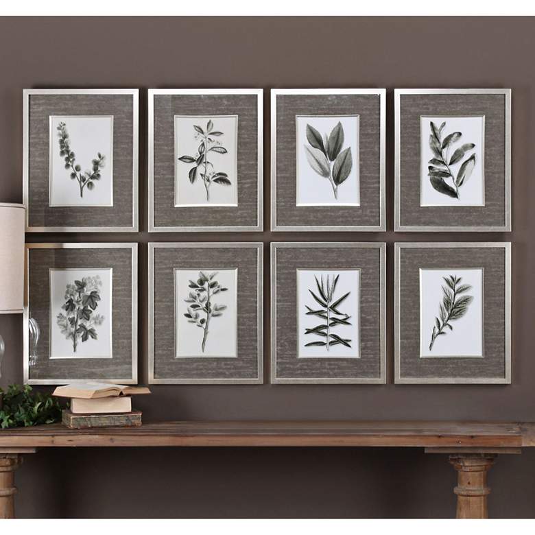 Image 1 Uttermost Gray Leaves 23 inchH 8-Piece Framed Wall Art Print Set