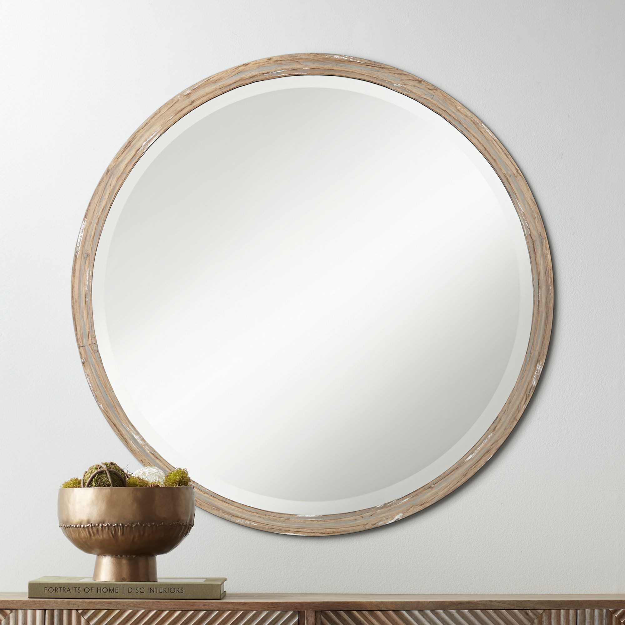 Uttermost Greta Faux Wood 34" Round Wall Mirrors Set of 2
