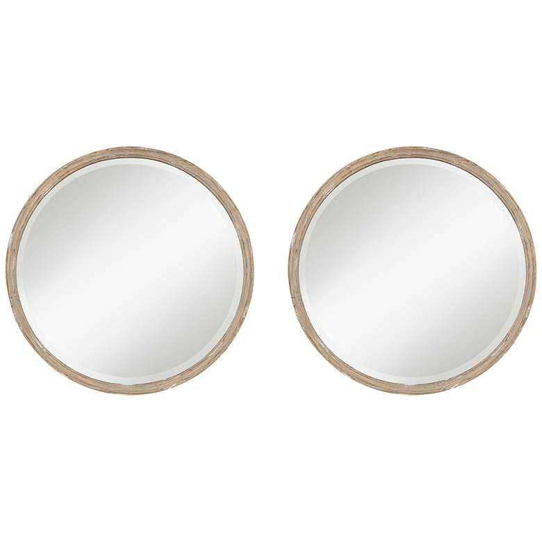 Image 1 Uttermost Greta Faux Wood 34" Round Wall Mirrors Set of 2