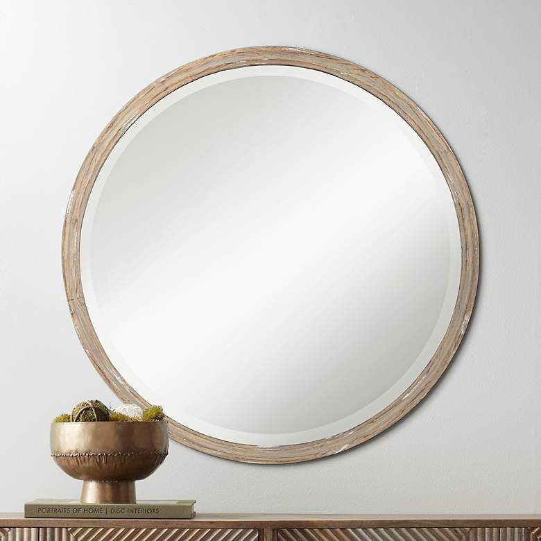 Image 6 Uttermost Greta Faux Wood 34" Round Wall Mirrors Set of 2 more views