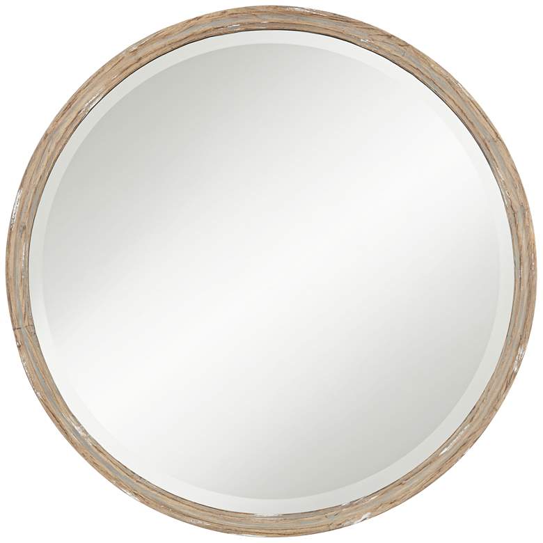 Image 2 Uttermost Greta Faux Wood Finish 34 inch Round Wall Mirror