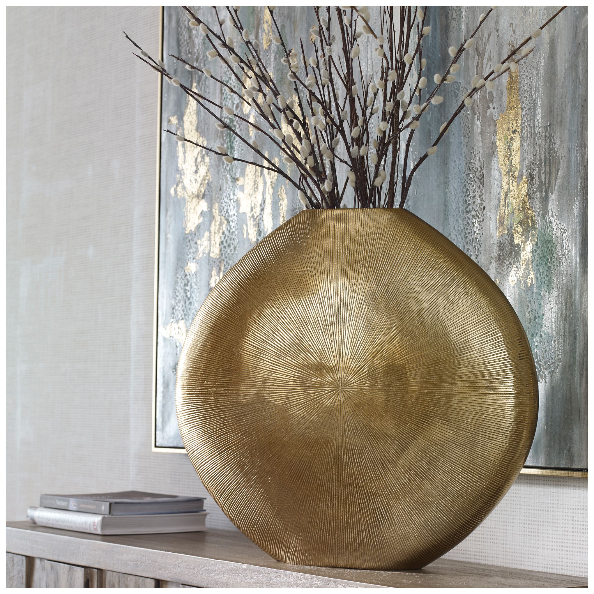 Image 7 Uttermost Gretchen 23" High Ribbed Gold Modern Vase more views