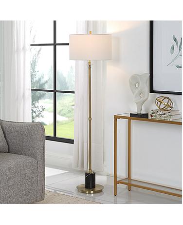 Uttermost Guard 65" Black Marble and Antiqued Brass Floor Lamp