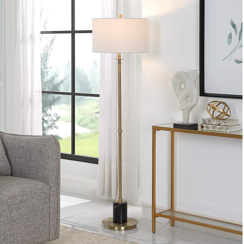 Image 1 Uttermost Guard 65" Black Marble and Antiqued Brass Floor Lamp