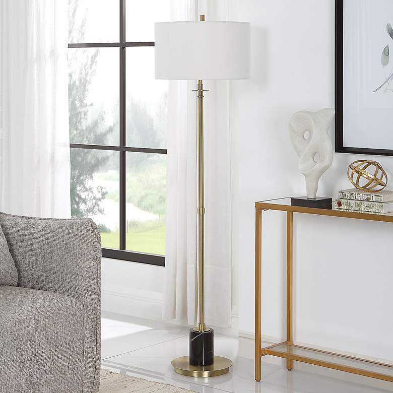Image 3 Uttermost Guard 65" Black Marble and Antiqued Brass Floor Lamp more views