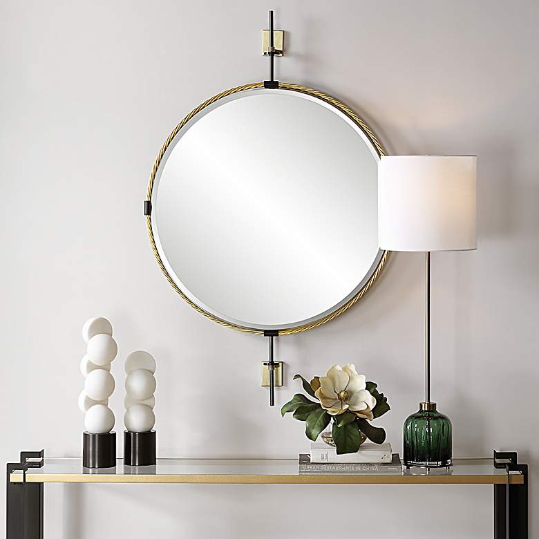 Image 1 Uttermost Guardrail 31" Round Mirror w/ Spindles