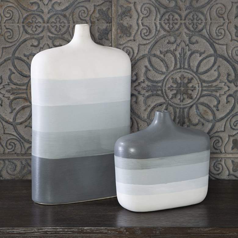 Image 1 Uttermost Guevara Gray and White Earthenware Vases Set of 2
