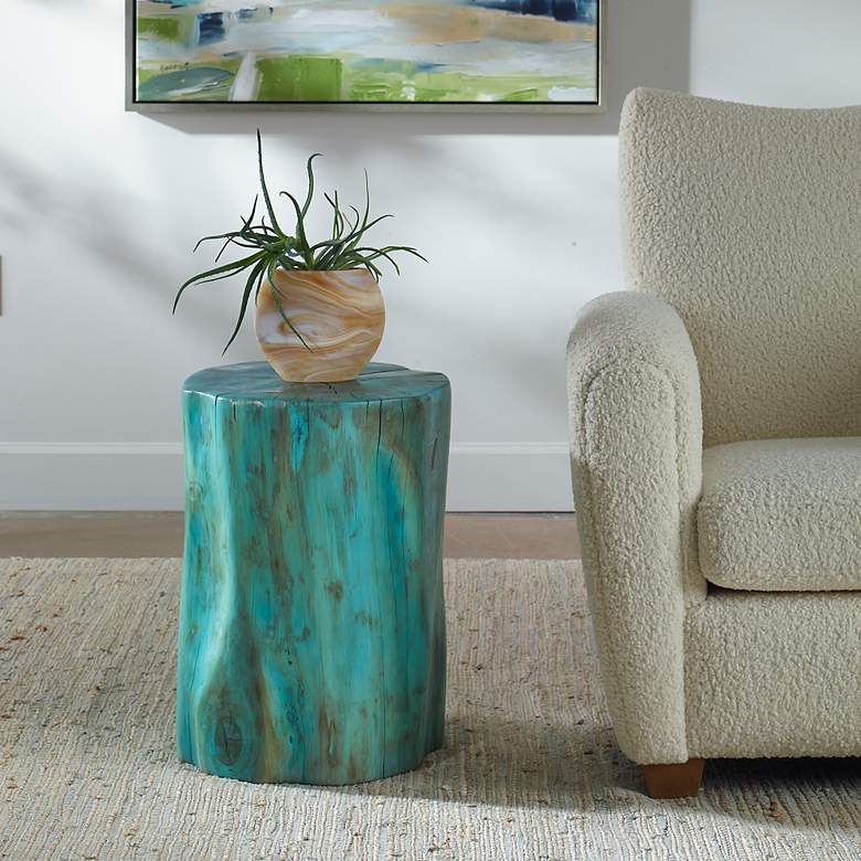 Image 3 Uttermost Habitat Blue-Green Tamarind Wood Accent Stool more views