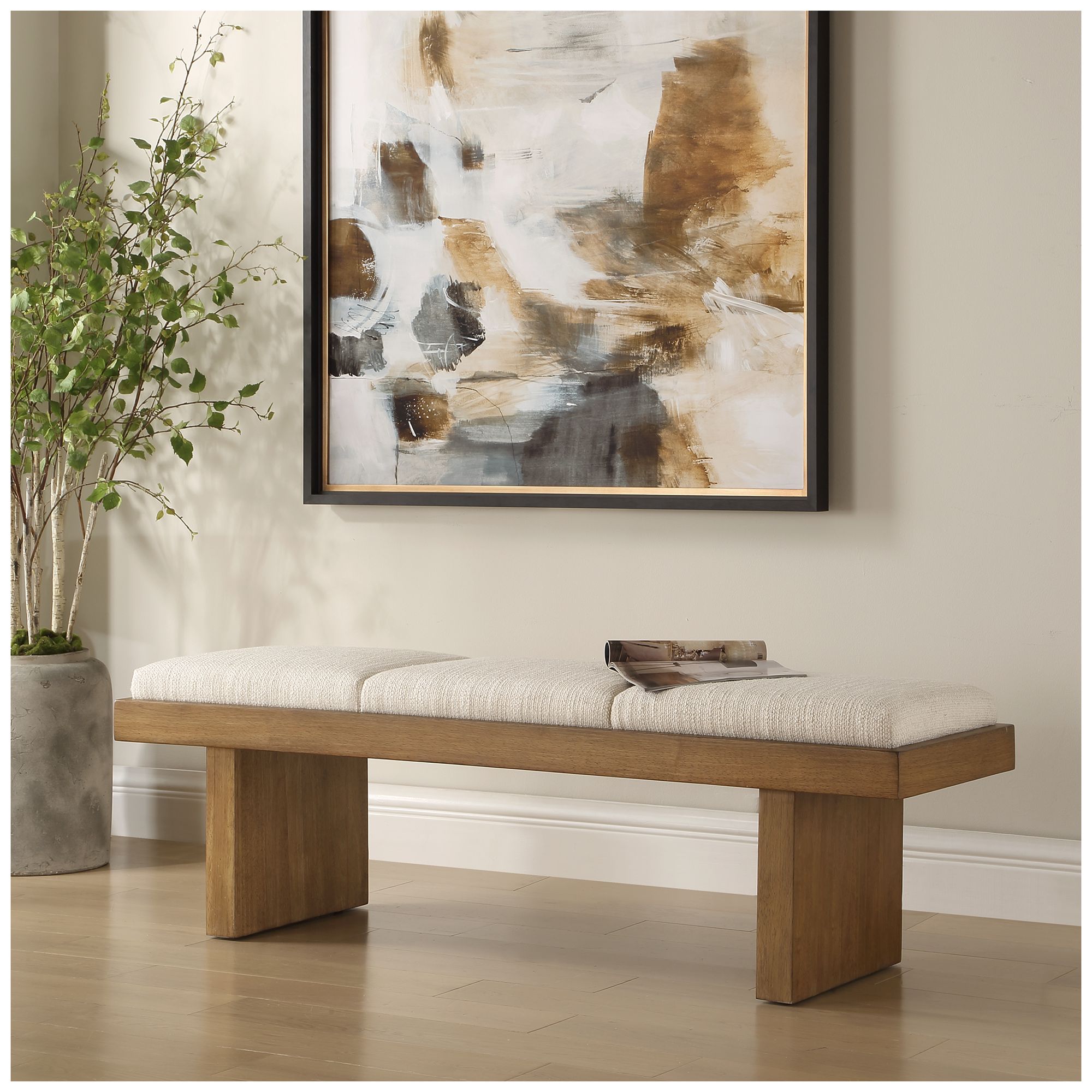Image 3 Uttermost Haden 60" Wide Textured Off-White Fabric Bench more views