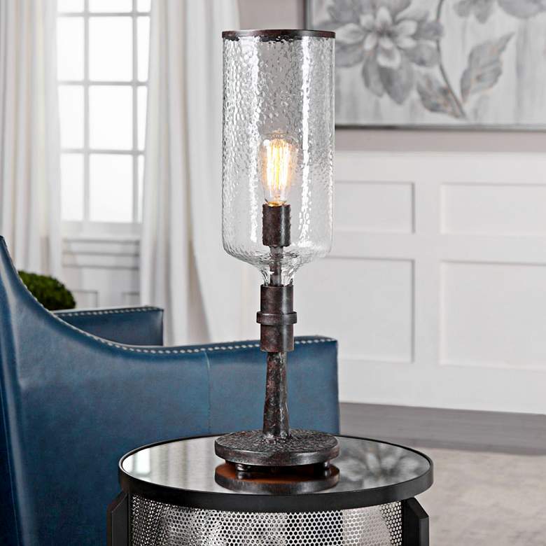 Image 1 Uttermost Hadley Old Iron Hammered Hurricane Table Lamp