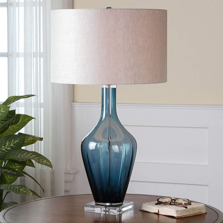Image 1 Uttermost Hagano Dark Azure Blue Glass Table Lamp