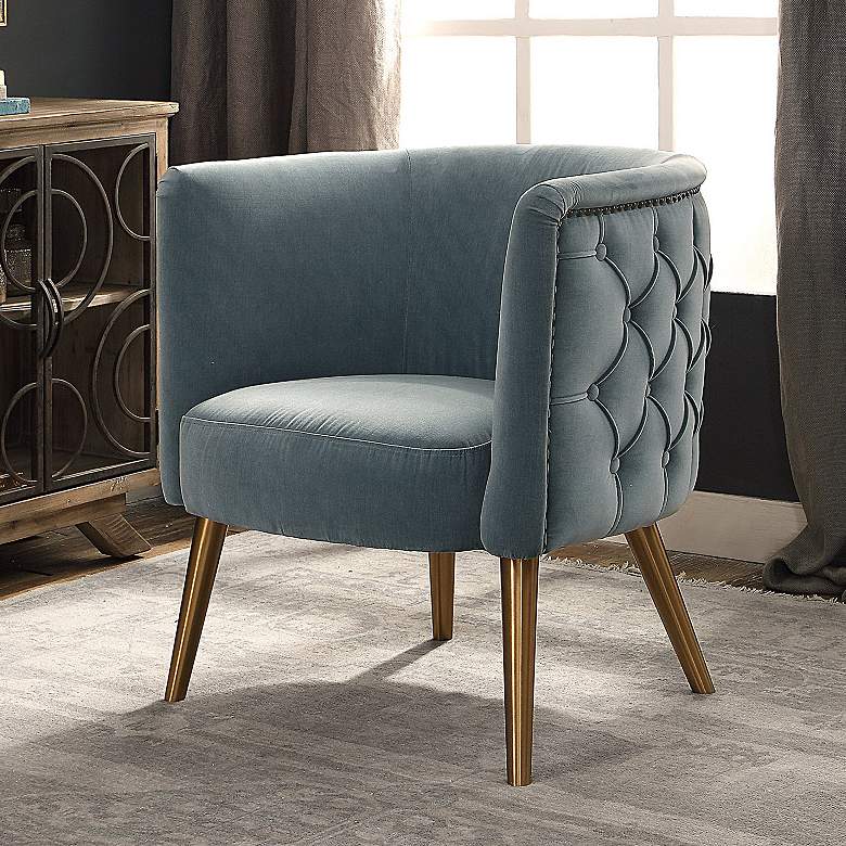 Image 1 Uttermost Haider Slate Blue Velvet Accent Barrel Chair