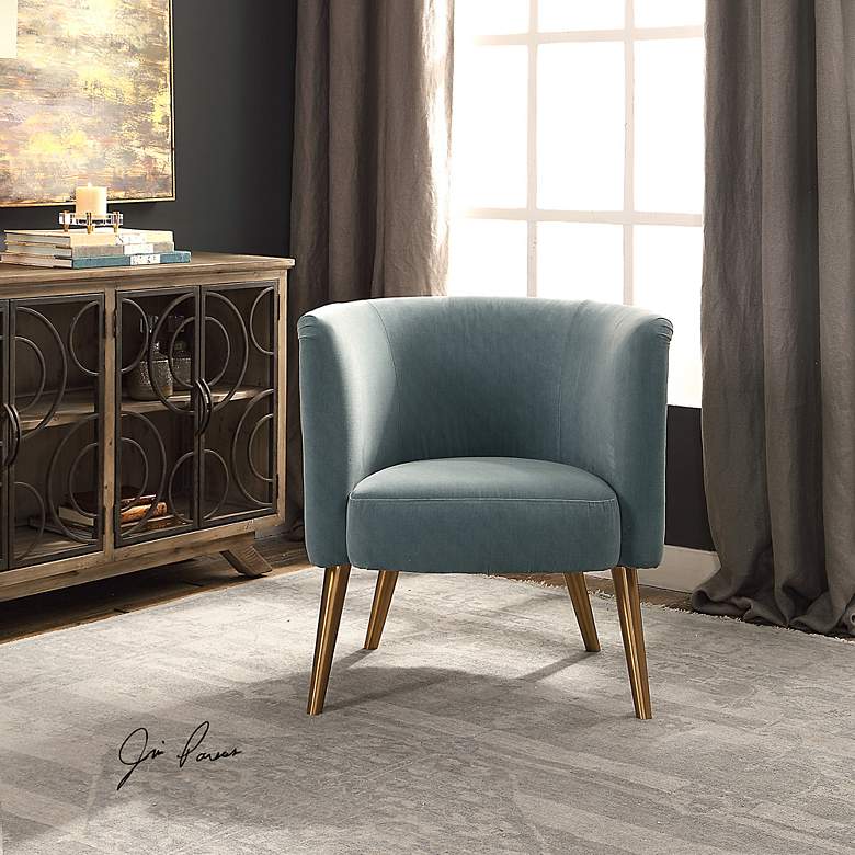 Image 4 Uttermost Haider Slate Blue Velvet Accent Barrel Chair more views