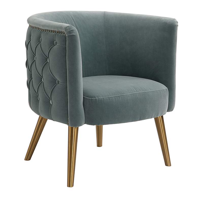 Image 5 Uttermost Haider Slate Blue Velvet Accent Barrel Chair more views