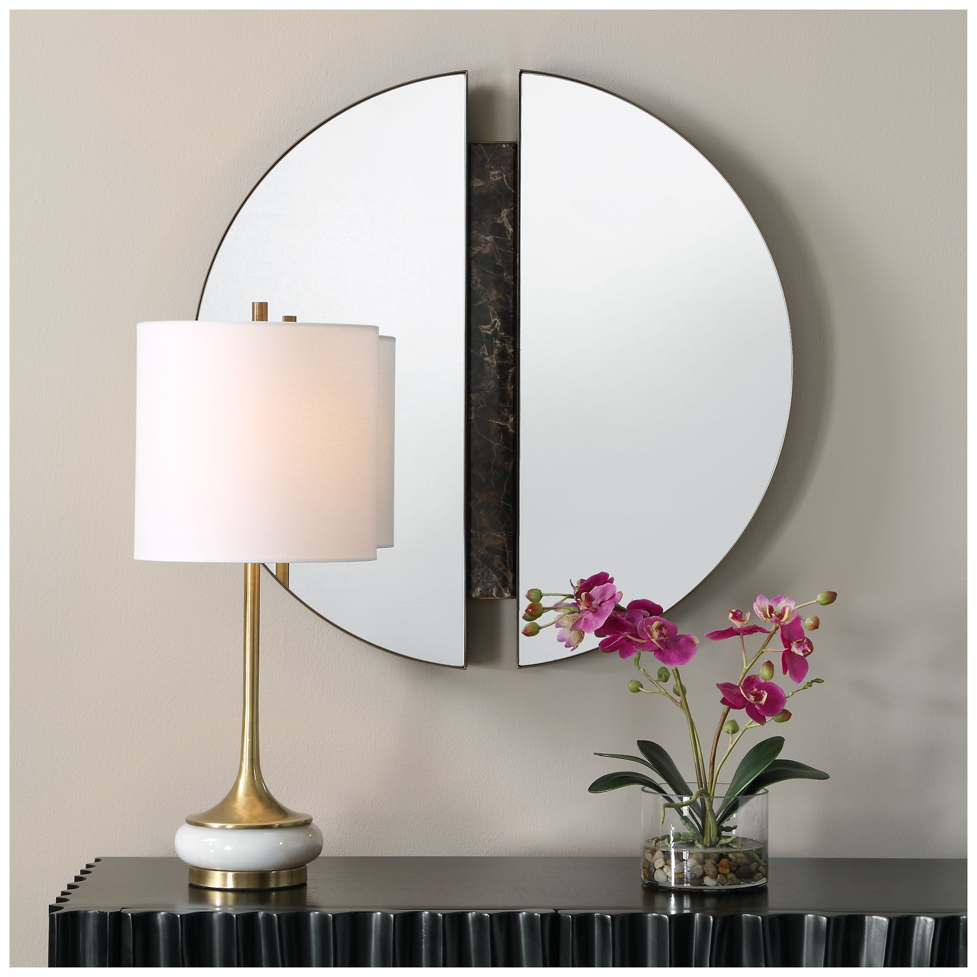 Image 2 Uttermost Hanover Emperador Marble 24" Round Wall Mirror more views
