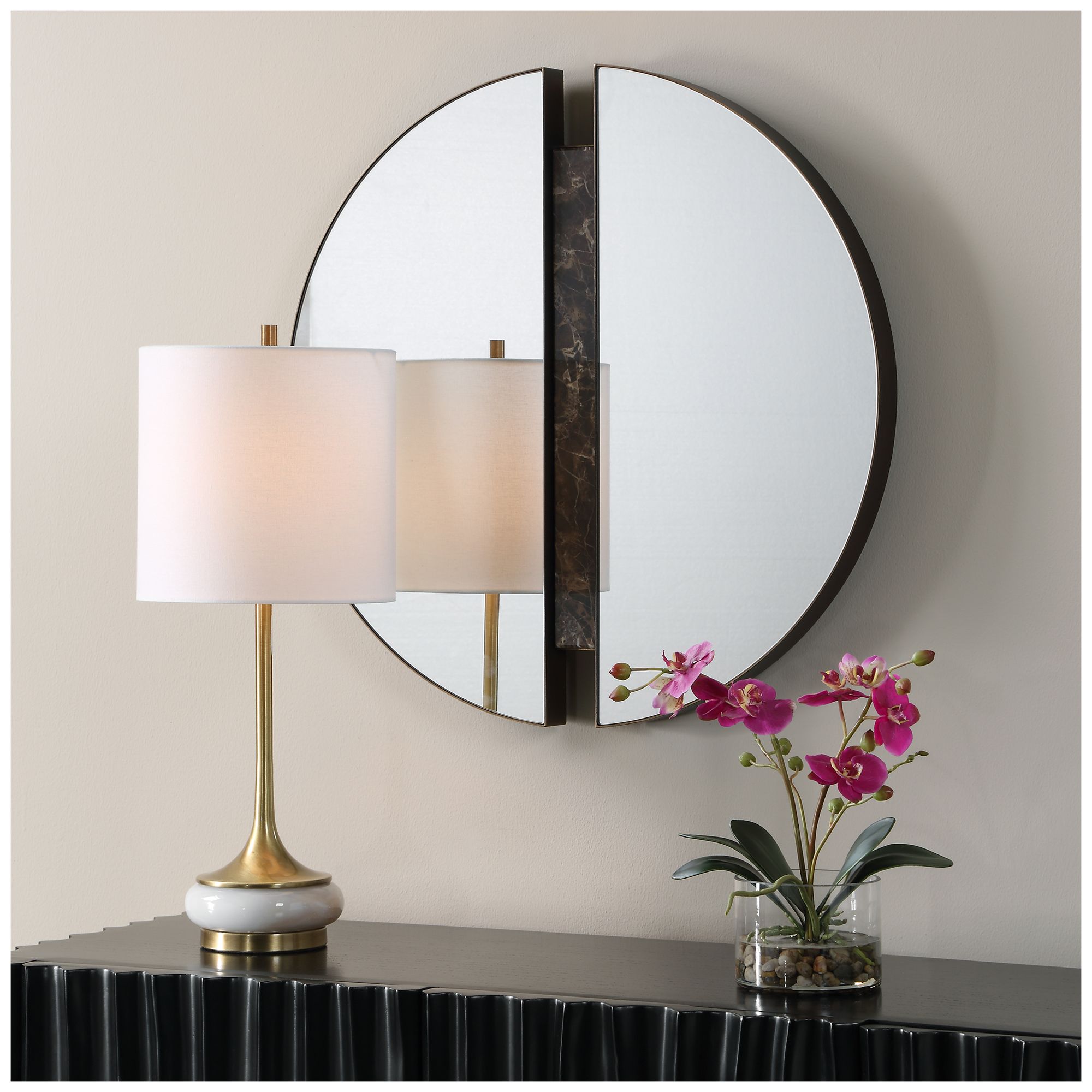 Image 3 Uttermost Hanover Emperador Marble 24" Round Wall Mirror more views
