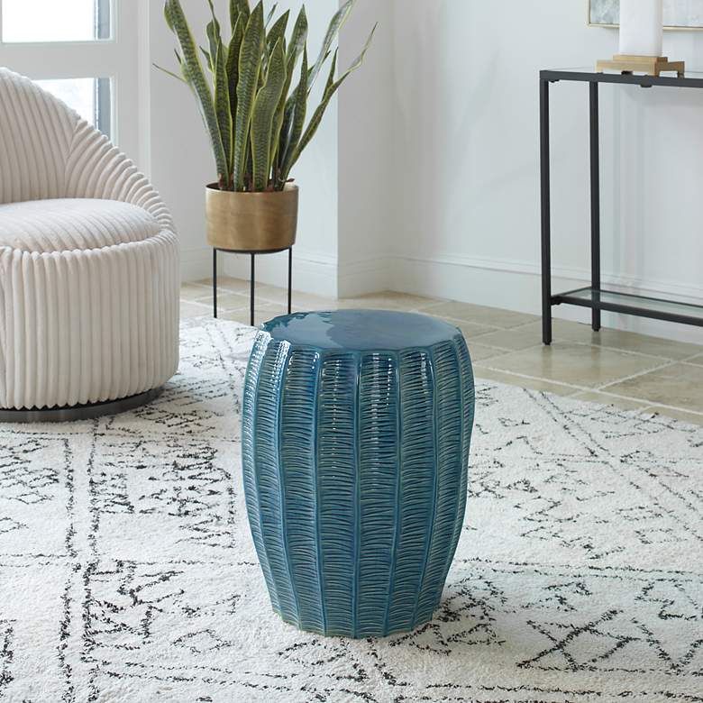 Image 3 Uttermost Harbor Aqua Blue Ceramic Garden Stool more views