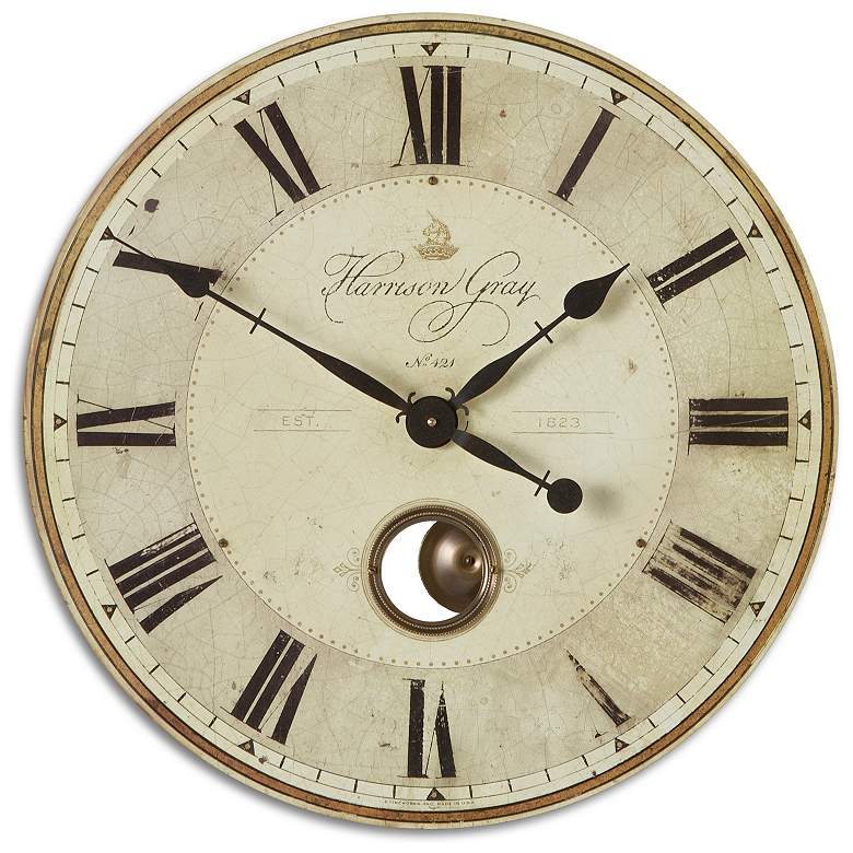 Image 2 Uttermost Harrison Gray Brass 23" Round Wall Clock