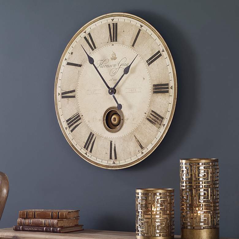 Image 1 Uttermost Harrison Gray Brass 23" Round Wall Clock