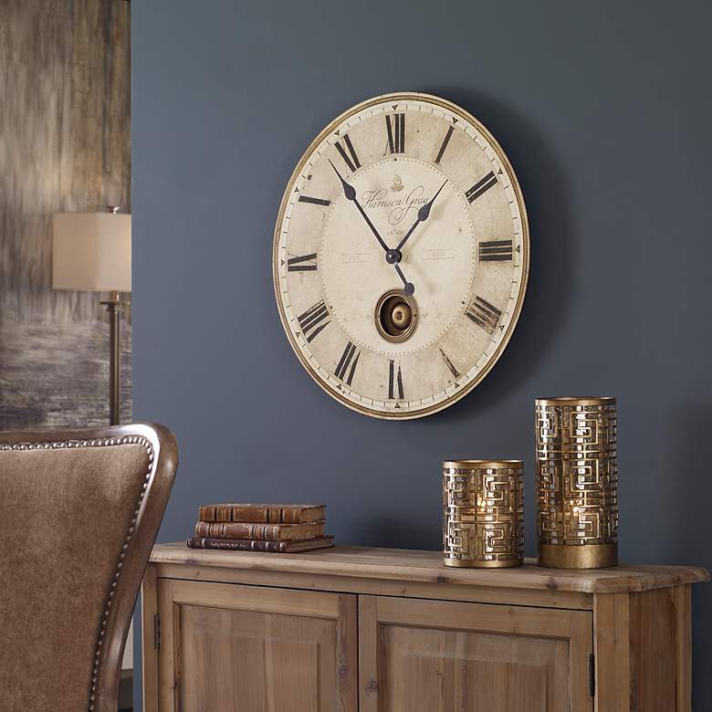 Image 3 Uttermost Harrison Gray Brass 23" Round Wall Clock more views