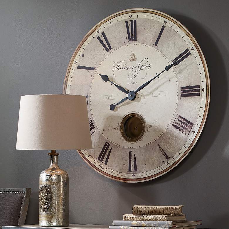 Image 1 Uttermost Harrison Gray Brass 30" Round Wall Clock