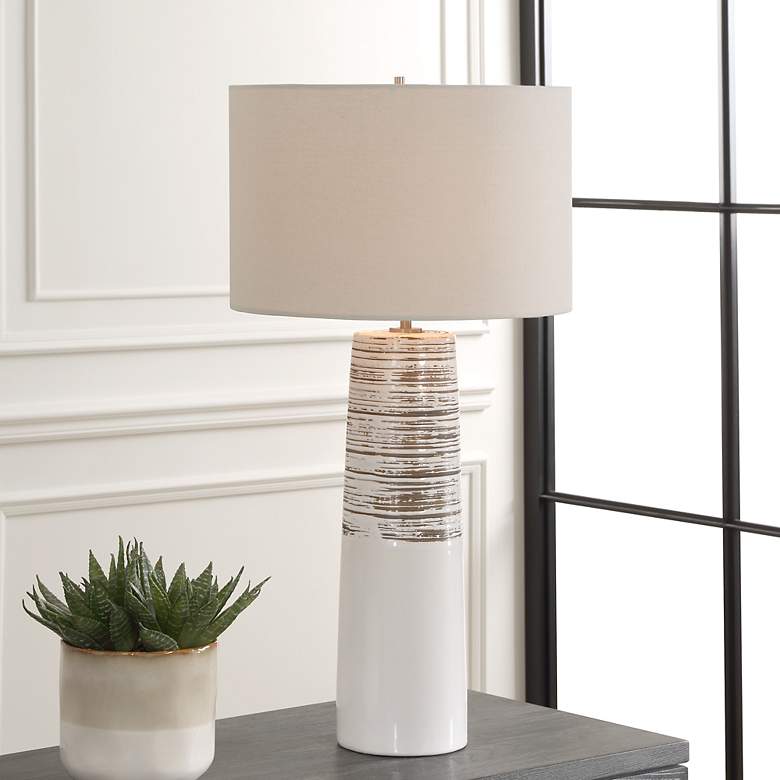 Image 1 Uttermost Haven 29 1/2" White and Brown Ceramic Table Lamp