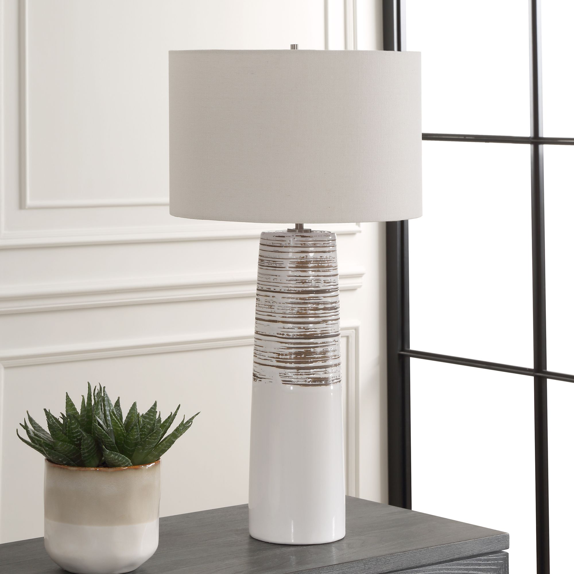 Image 3 Uttermost Haven White Glaze Ceramic Table Lamp more views