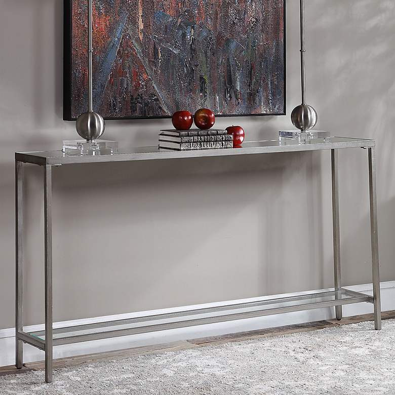 Image 2 Uttermost Hayley 60" Wide Clear Glass and Silver Console Table