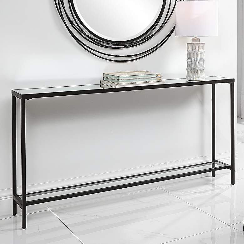 Image 2 Uttermost Hayley 60" Wide Clear Mirrored Glass and Black Console Table