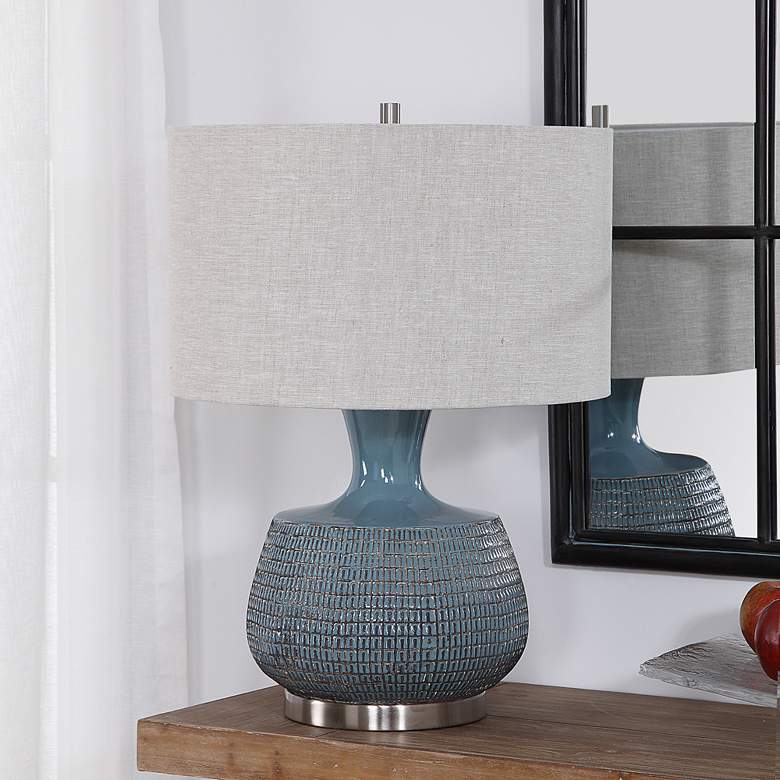 Image 1 Uttermost Hearst 24 1/2" High Blue Glaze Ceramic Table Lamp