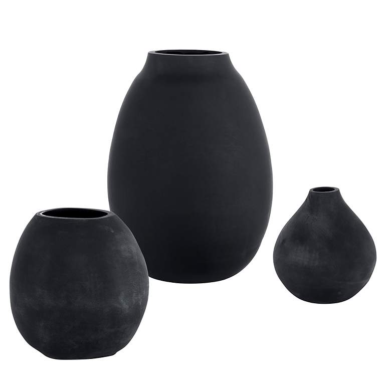 Image 1 Uttermost Hearth 12 inch High Matte Black Glass Vases Set of 3