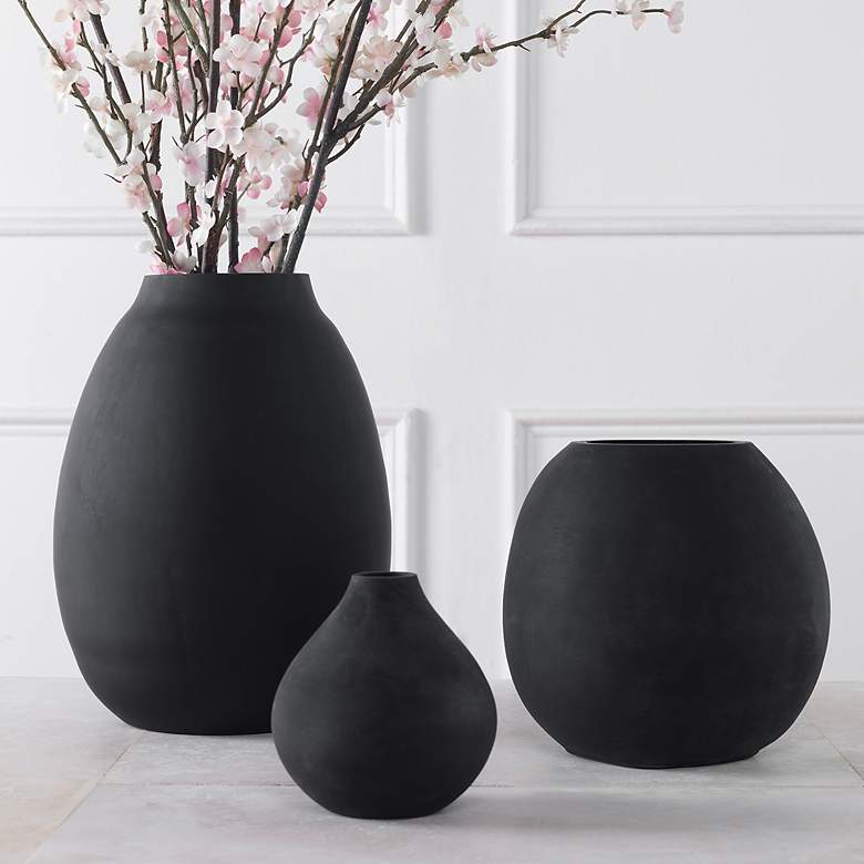 Image 1 Uttermost Hearth 12" High Matte Black Glass Vases Set of 3