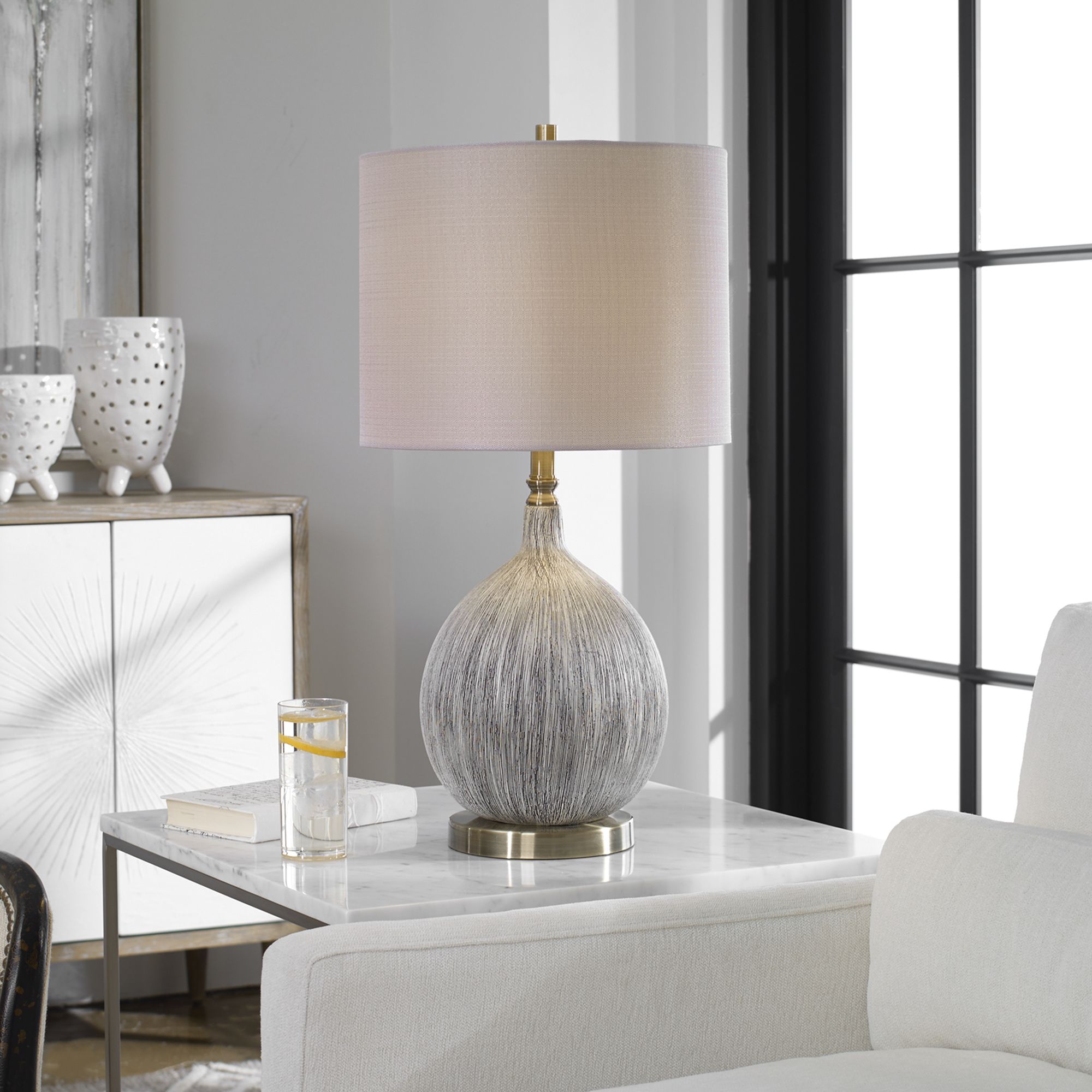 Uttermost Hedera 26 1/2" Old Ivory and Aged Black Ceramic Table Lamp