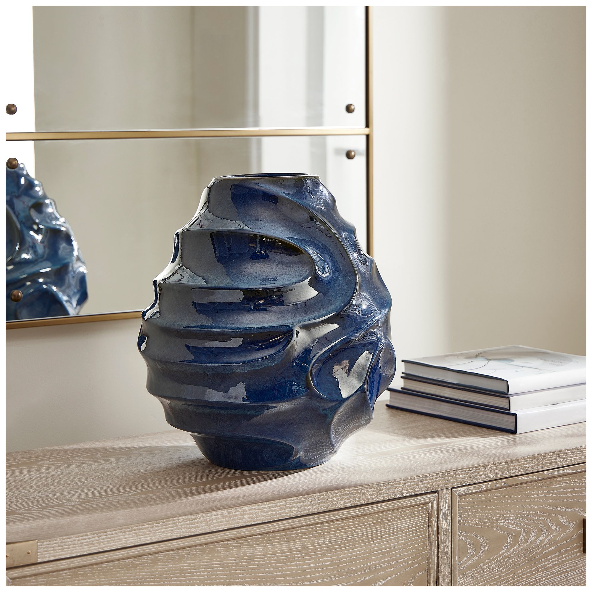 Image 3 Uttermost Helix Swirl Deep Blue Indoor-Outdoor Earthenware Vase more views