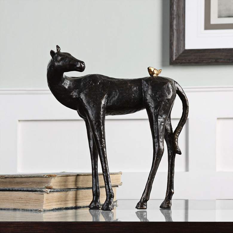 Image 1 Uttermost Hello Friend 10"H Dark Brown Iron Horse Figurine