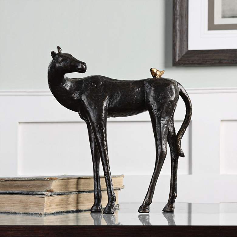 Image 1 Uttermost Hello Friend 10 inchH Dark Brown Iron Horse Figurine