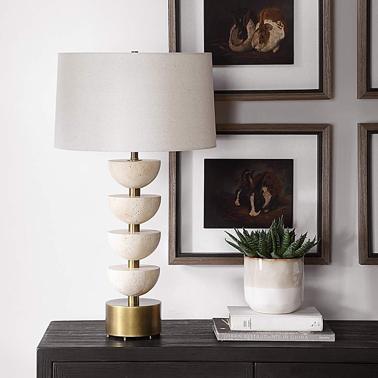 Image 3 Uttermost Hemisphere 30 1/2" High Modern Stacked Travertine Table Lamp more views