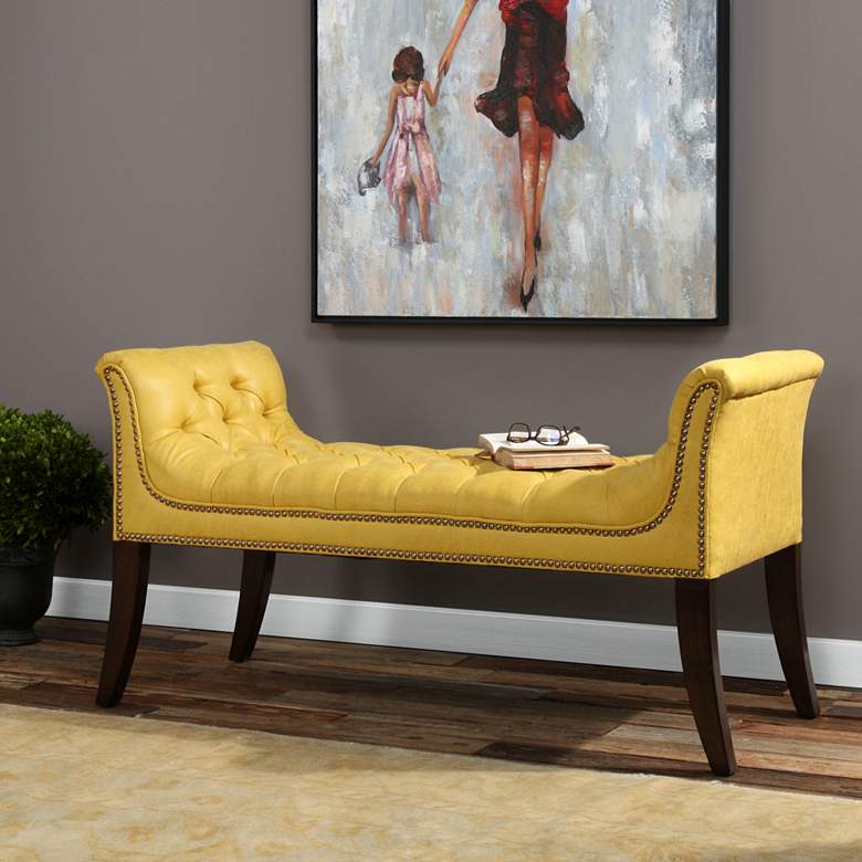 Image 1 Uttermost Henning Mustard Fabric Tufted Bench