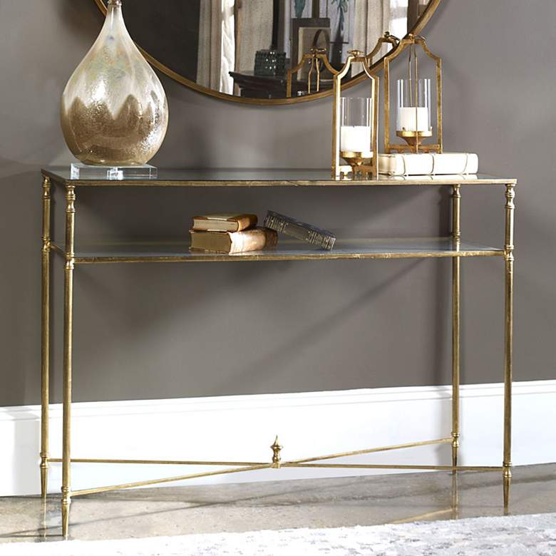 Image 2 Uttermost Henzler Glass and Gold Leaf Console Table