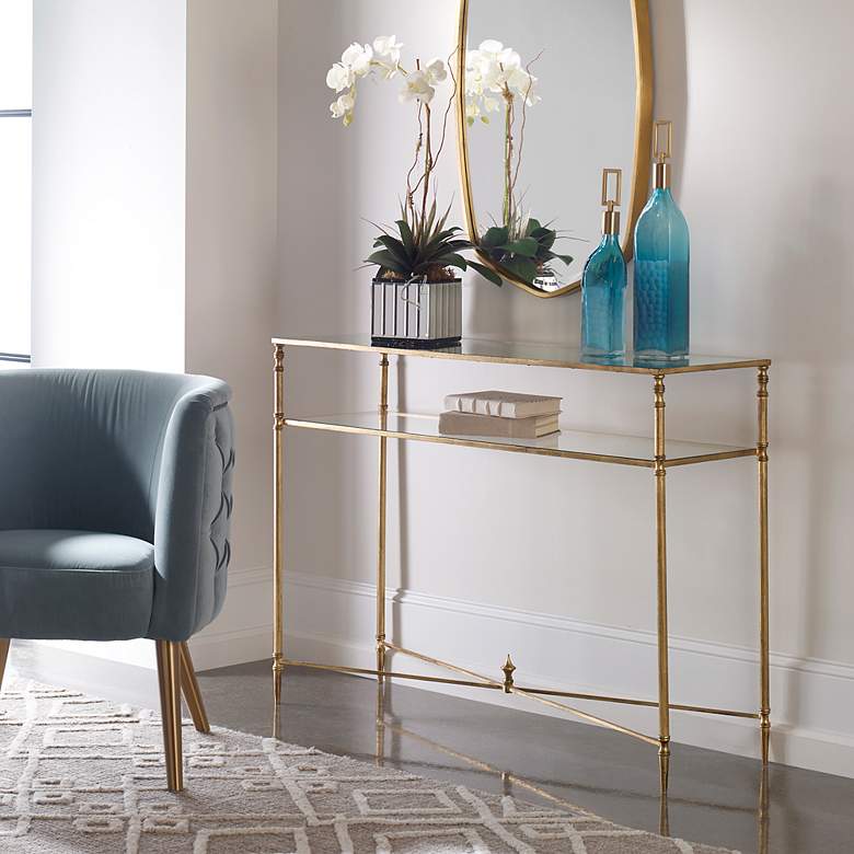 Image 6 Uttermost Henzler Glass and Gold Leaf Console Table more views