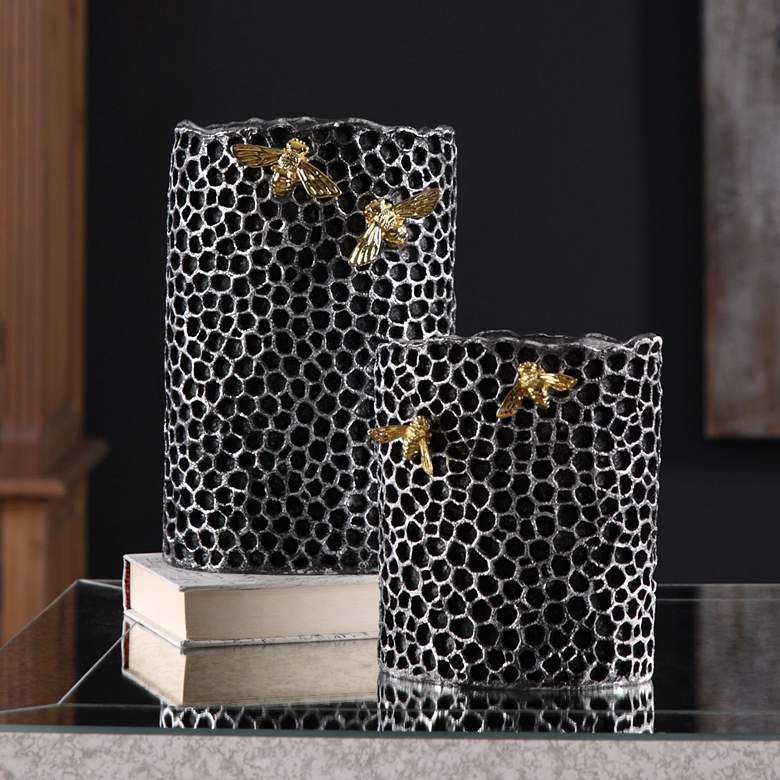 Image 1 Uttermost Hive Black Honeycomb Decorative Vases Set of 2
